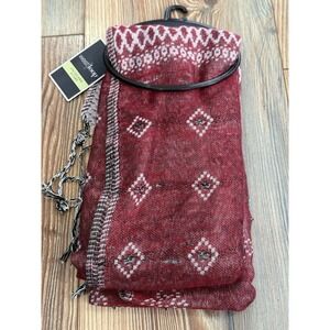 NWT West Loop Red/Black/White Toned Fringed Jacquard Scarf